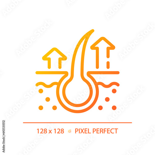 2D pixel perfect hair loss gradient icon, isolated vector, haircare thin line simple orange illustration.
