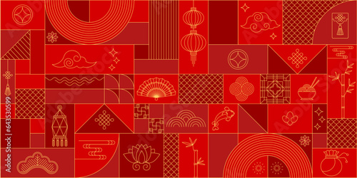 Modern classical geometric traditional chinese banner. Flat vector decoration.
