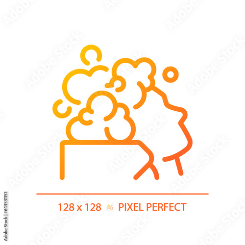 2D pixel perfect woman with hair wash gradient icon, isolated vector, haircare thin line simple orange illustration.