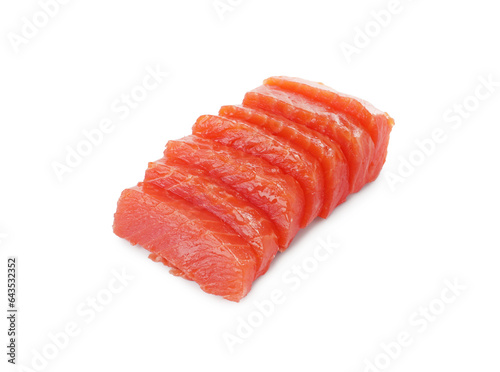 Tasty sashimi (slices of raw salmon) isolated on white