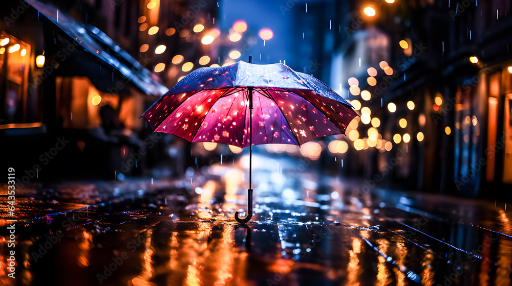 Under an color umbrella with rain drops 
