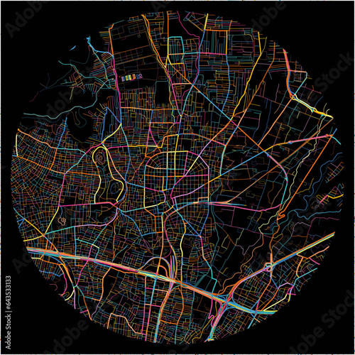 Colorful Map of Acharnes, Attica with all major and minor roads.