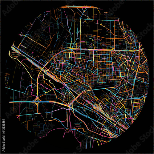 Colorful Map of Evosmos, Central Macedonia with all major and minor roads.