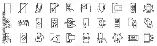 Stampa su tela Set of 30 outline icons related to smartphone, phone