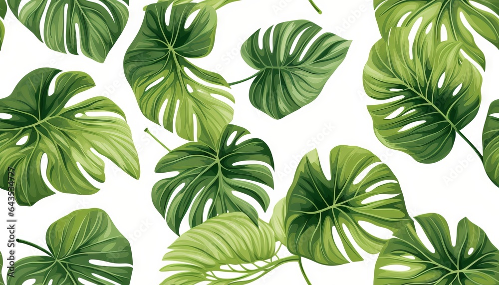 Exotic tropical natural green leaves vector composition on white background Exotic tropical natural green leaves vector composition on white background