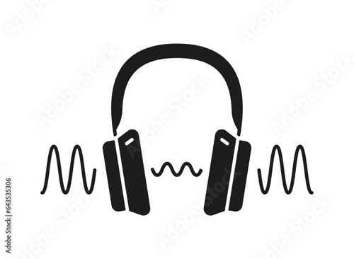 ANC headphones. Wireless bluetooth headset with active noise cancellation. Modern audio gadget. Hearing protection. Vector silhouette flat icon. Isolated object