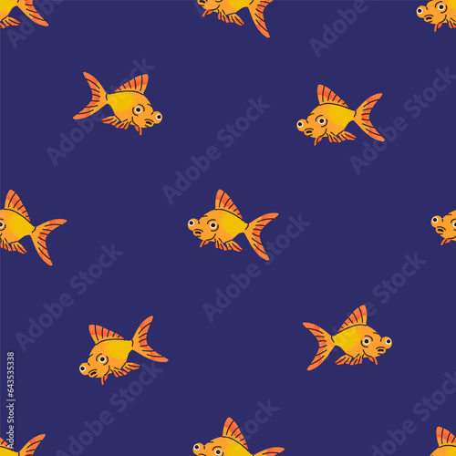 Cute gold fish in water, seamless pattern design. Aquarium goldfish, endless ...