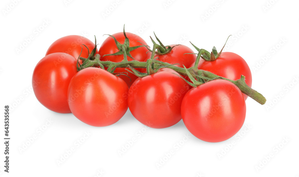 Branch of red ripe cherry tomatoes isolated on white Branch of red ripe cherry tomatoes isolated on white