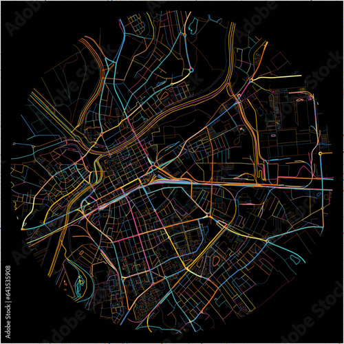 Colorful Map of Gyor, Győr-Moson-Sopron with all major and minor roads.