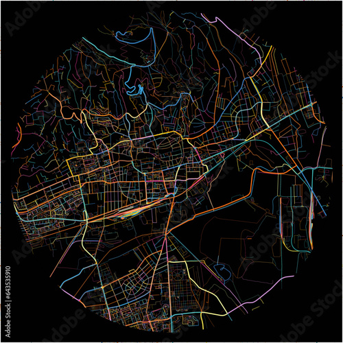 Colorful Map of Pecs, Baranya with all major and minor roads.