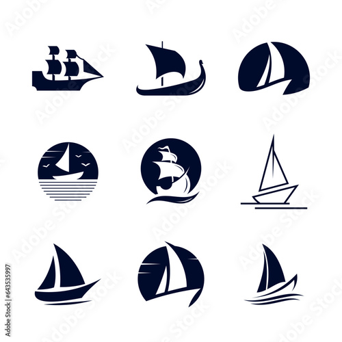 set of sailboat transportation logo vintage vector illustration concept template icon design
