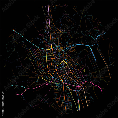 Colorful Map of Eger, Heves with all major and minor roads.