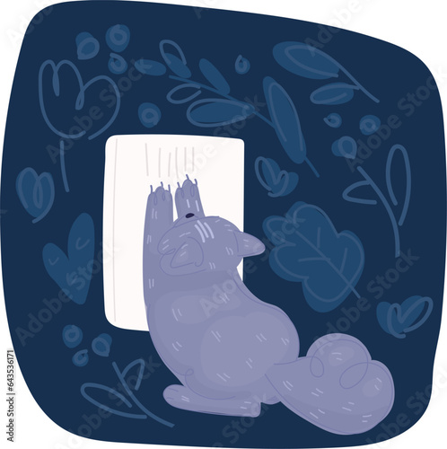 Vector illustration of the handle of a gray sofa, spoiled by claws, cat paws