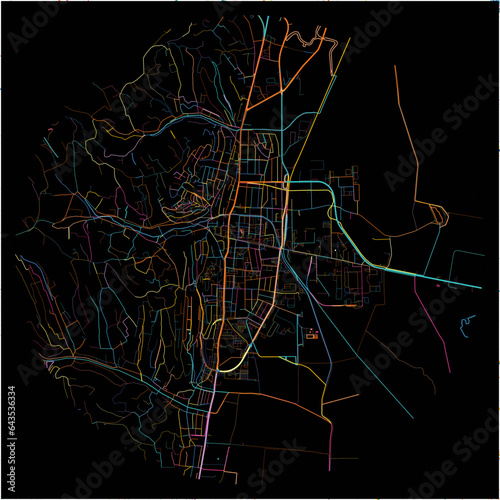 Colorful Map of Szekszard, Tolna with all major and minor roads.