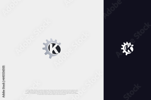 Initial K and Gear Logo design template industry company logo. letter K and gear combination 