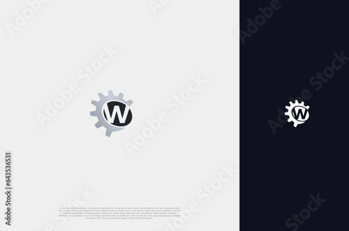 Initial W and Gear Logo design template industry company logo. letter W and gear combination 