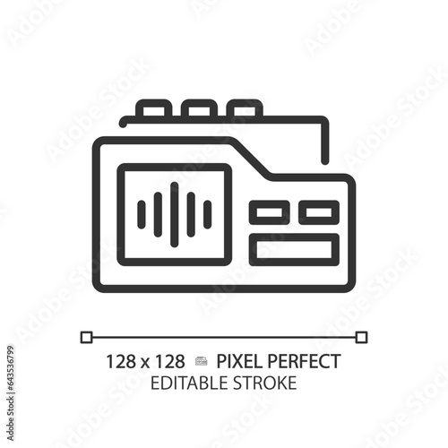 2D pixel perfect editable black voice recorder icon, isolated vector, thin line illustration representing journalism.