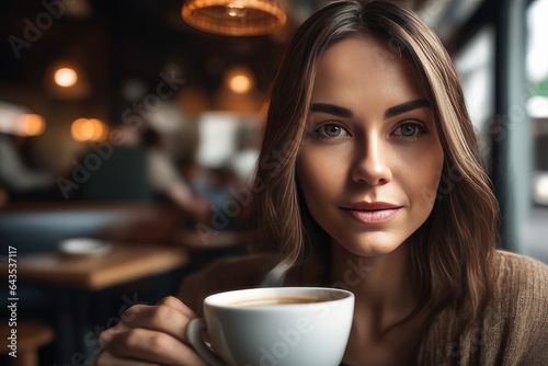 woman drinking coffee in cafe