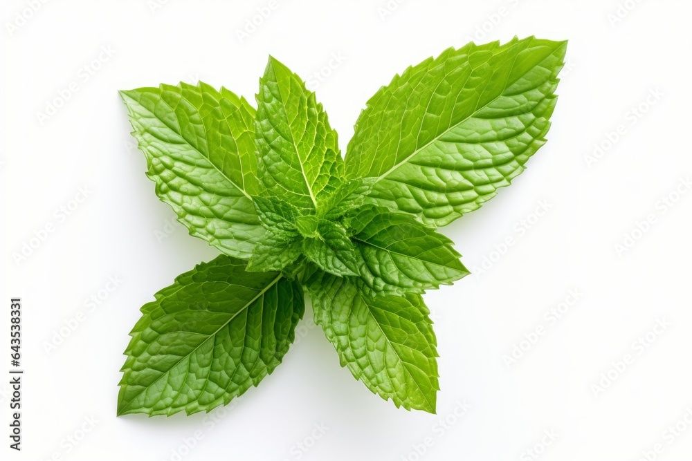 Fresh green mint leaves isolated on white background Fresh green mint leaves isolated on white background
