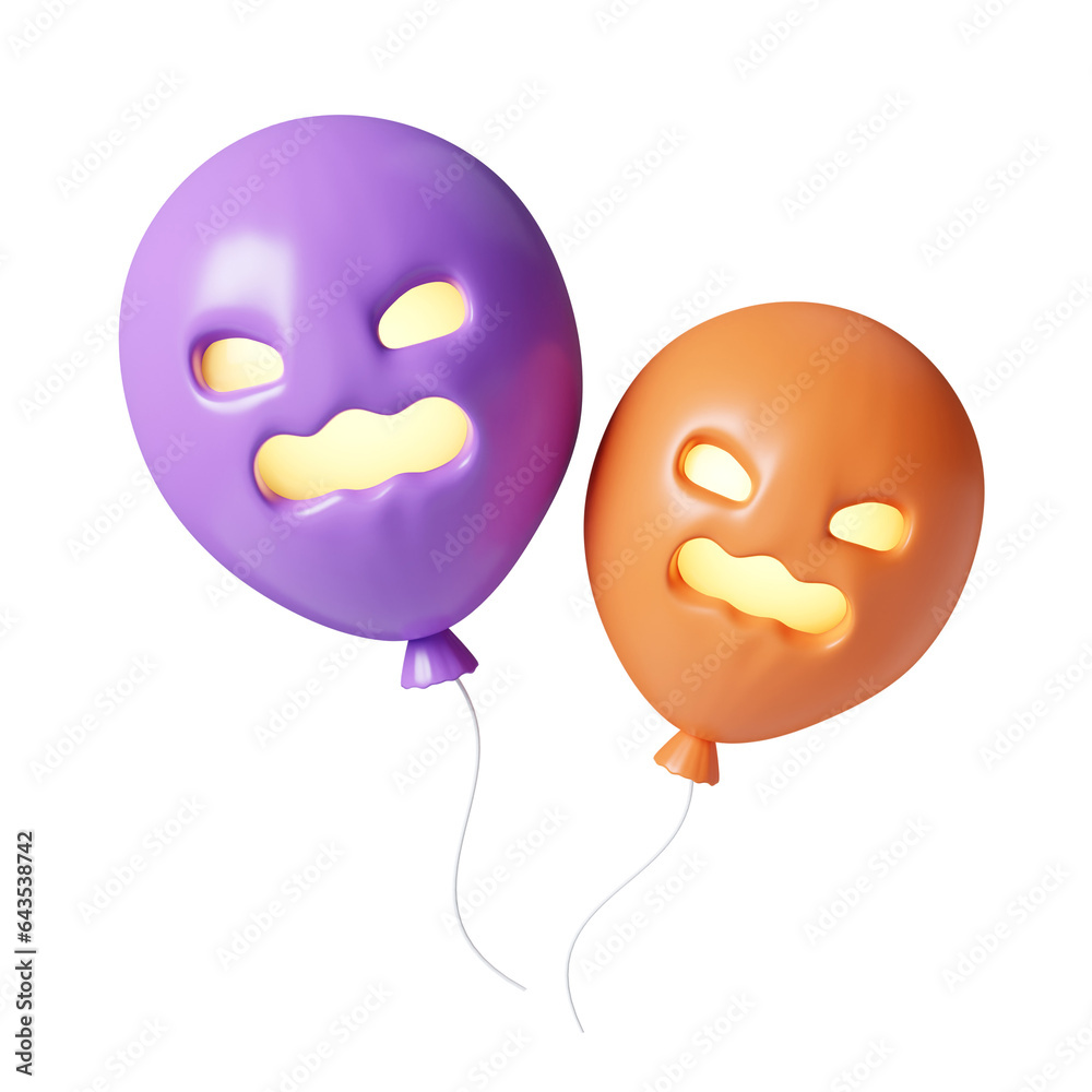 Fototapeta premium 3d Halloween balloon icon. Traditional element of decor for Halloween. icon isolated on gray background. 3d rendering illustration. Clipping path.