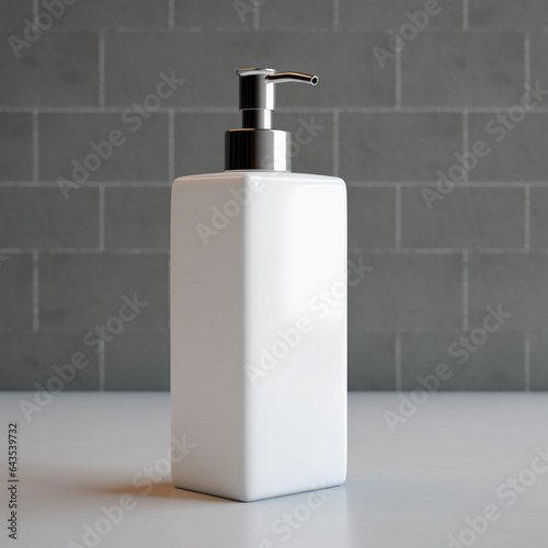 Soap bottle in blank white color, on the bath room