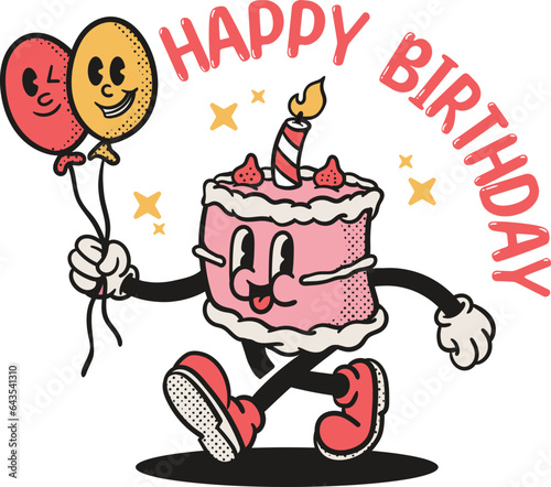 vintage character cartoon birthday cake holding balloon