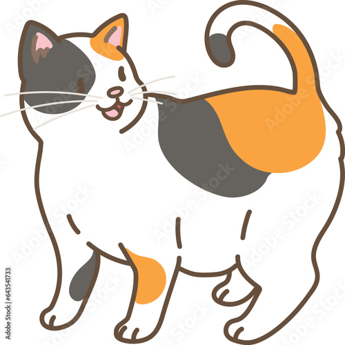 Simple and adorable illustration of happy calico cat talking