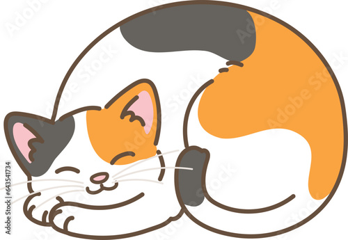 Simple and adorable illustration of calico cat sleeping photo