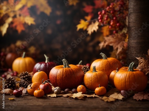 Autumn Harvest  Pumpkin Decorations and Fresh Vegetables for Halloween Celebration