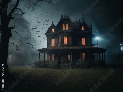 Mysterious Haunted House in the City at Night