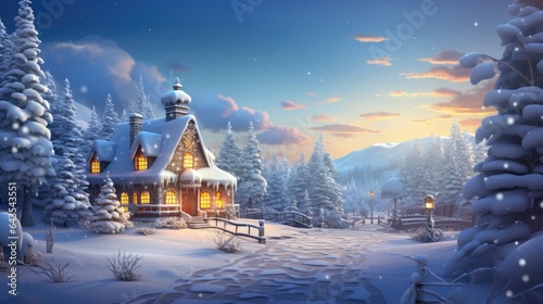 Village beautiful of christmas and winter theme decor christmas tree and snow. Generative Ai © Areerat