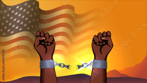 emancipation day concept background design with hands breaking steel shackles chain vector illustration