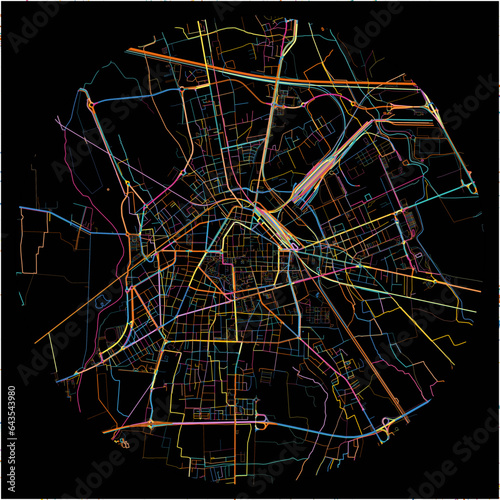 Colorful Map of Novara, Piedmont with all major and minor roads.