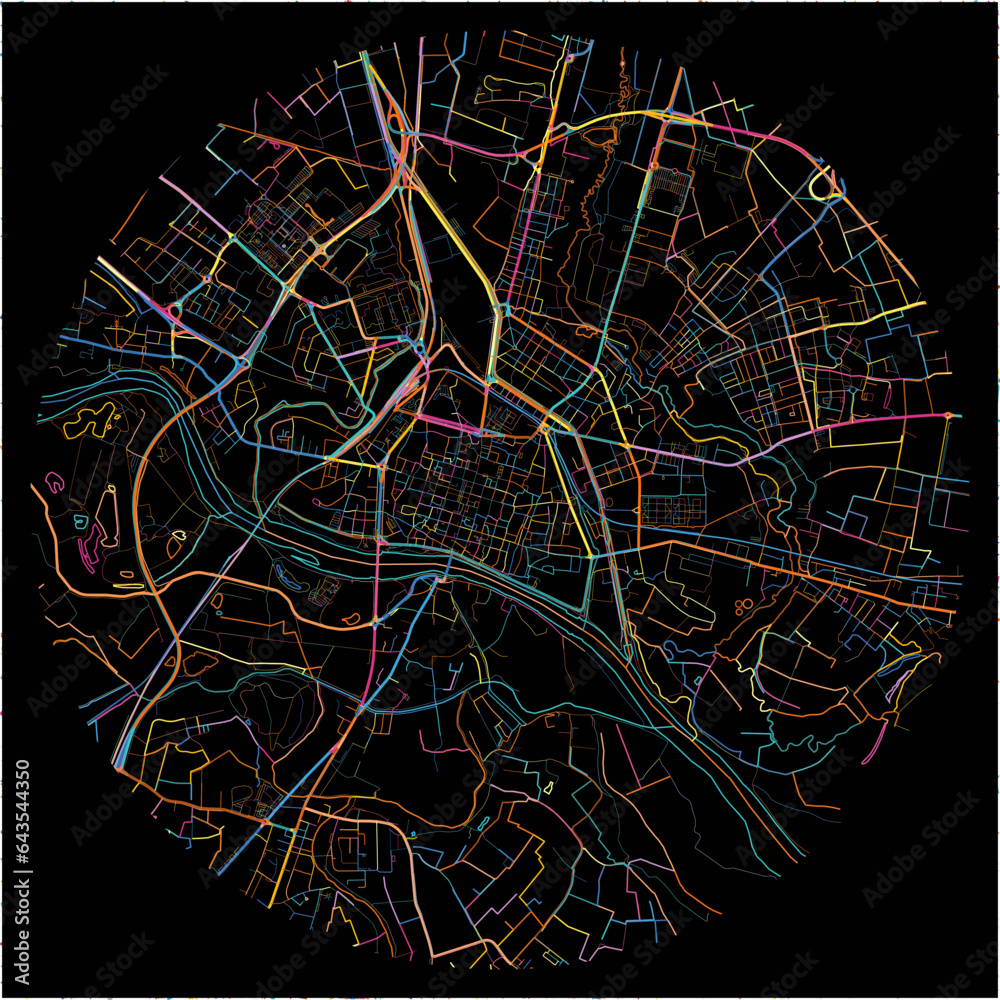 Colorful Map of Pavia, Lombardy with all major and minor roads. Stock