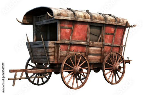Vintage wagon car with wooden wheels isolated on transparent background