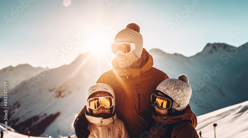 Canvastavla happy family on a ski holiday