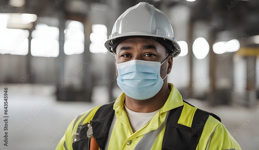 A construction worker wearing mask at construction site A construction worker wearing mask at construction site