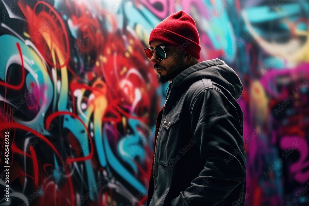 Graffiti Wall with a Hip-Hop Artist - Street Art and Beats - AI Generated Graffiti Wall with a Hip-Hop Artist - Street Art and Beats - AI Generated