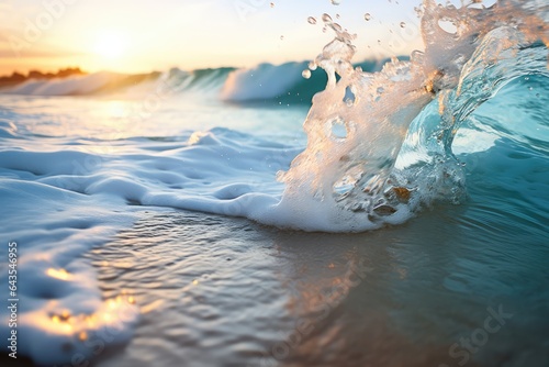 Fotografia waves crashing on the shore, ideal for text overlay - Oceanic Calm - AI Generate
