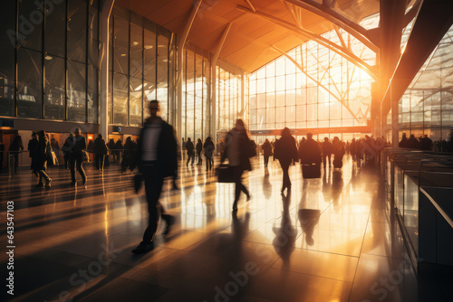 Airport Terminal with People in Motion, Fast Moving Motion Blur, Soft Focus - Global Transit - AI Generated