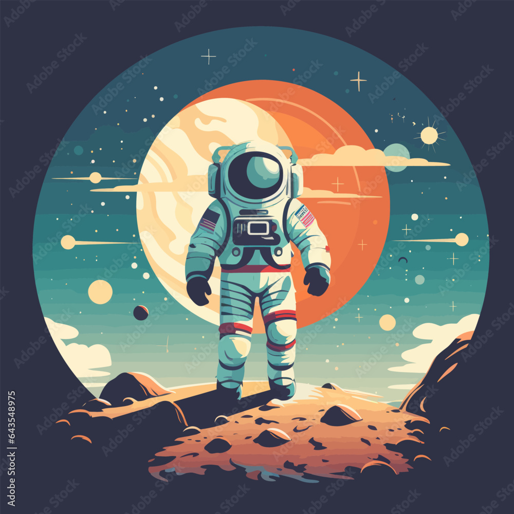 Fototapeta premium Astronaut vector retro flat illustration.