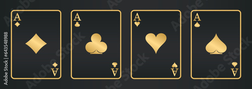 Four aces playing card suits set. Poker, gambling concept. Web design, template for casino. Vector illustration.