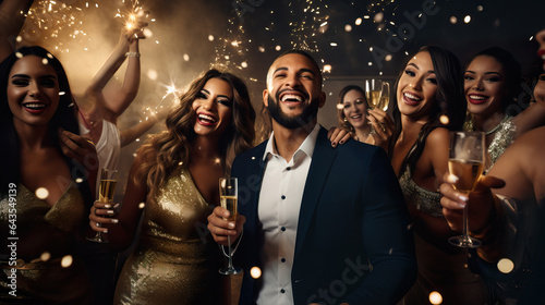 Modern New Year's Eve Party Celebration with Jubilant Individuals. Genretive AI