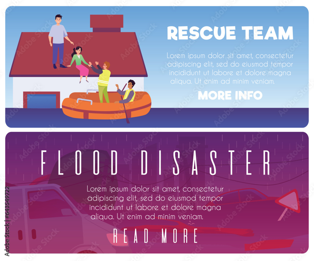 Emergency evacuation victims of flood disasters, people rescue from storm on boat, flooded city