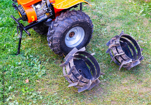 lugs complete with walk-behind tractor instead of wheels for better cross-country ability of the motor cultivator photo