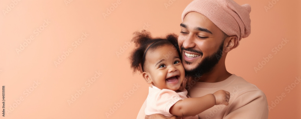Joyful multicultural dad and baby share a moment. Generative AI Joyful multicultural dad and baby share a moment. Generative AI