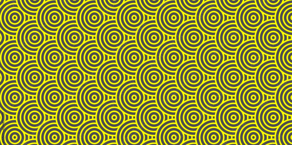 Seamless geometric ocean spiral pattern and abstract circle wave lines. yellow seamless tile stripe geomatics overloping create retro square line backdrop pattern background. Overlapping Pattern.