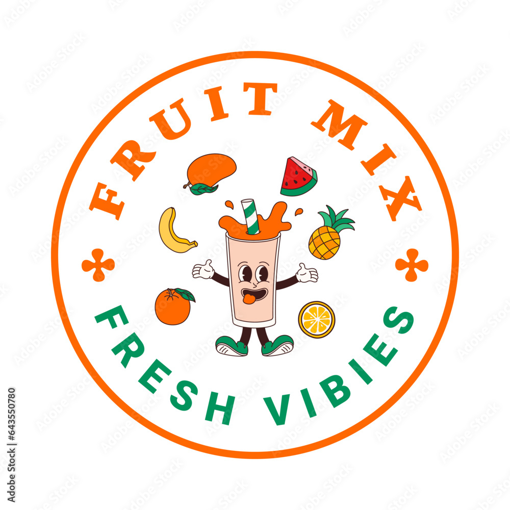 Vecteur Stock Sticker of character mix fruit juice or smoothie in