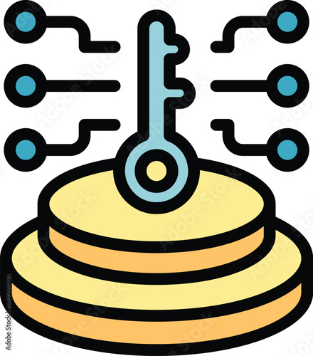 Digital key icon outline vector. Main check. Top keyhole color flat