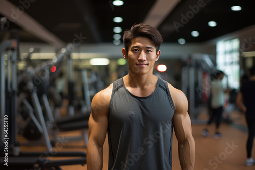 Asian Man Attending A Fitness Class.   oncept Asian Representation In Fitness  Uplifting Diversity In Fitness  Mindbody Wellness In Different Cultures  Exercise And Selfimprovement For Men